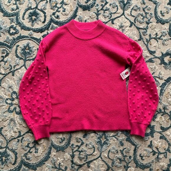 NWT Vince Camuto Women's Bobble Stitch Sleeve Sweater- Hot Pink SZ Small - Picture 7 of 9